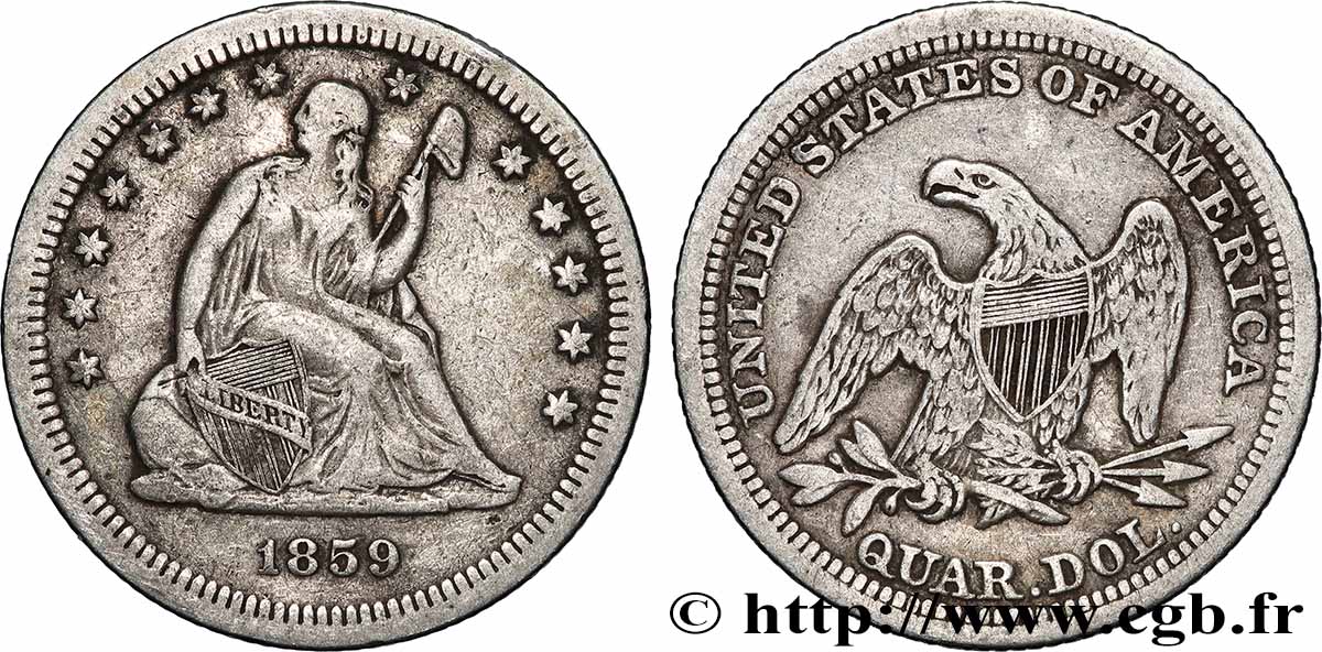 VEREINIGTE STAATEN VON AMERIKA 1/4 Dollar Liberté assise 1859 Philadelphie fSS