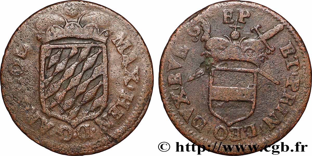 BELGIQUE - PRINCIPAUTÉ ÉPISCOPALE DE LIÈGE 1 Liard Principauté de Liège frappée au nom de Maximilien Henri de Bavière (1650-88) Liège TB