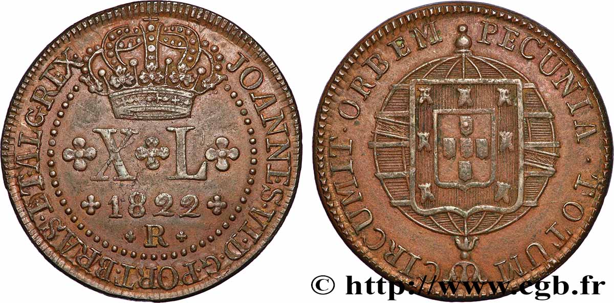 BRASILIEN XL Réis (40 Réis) Jean VI 1822 Rio de Janeiro fVZ