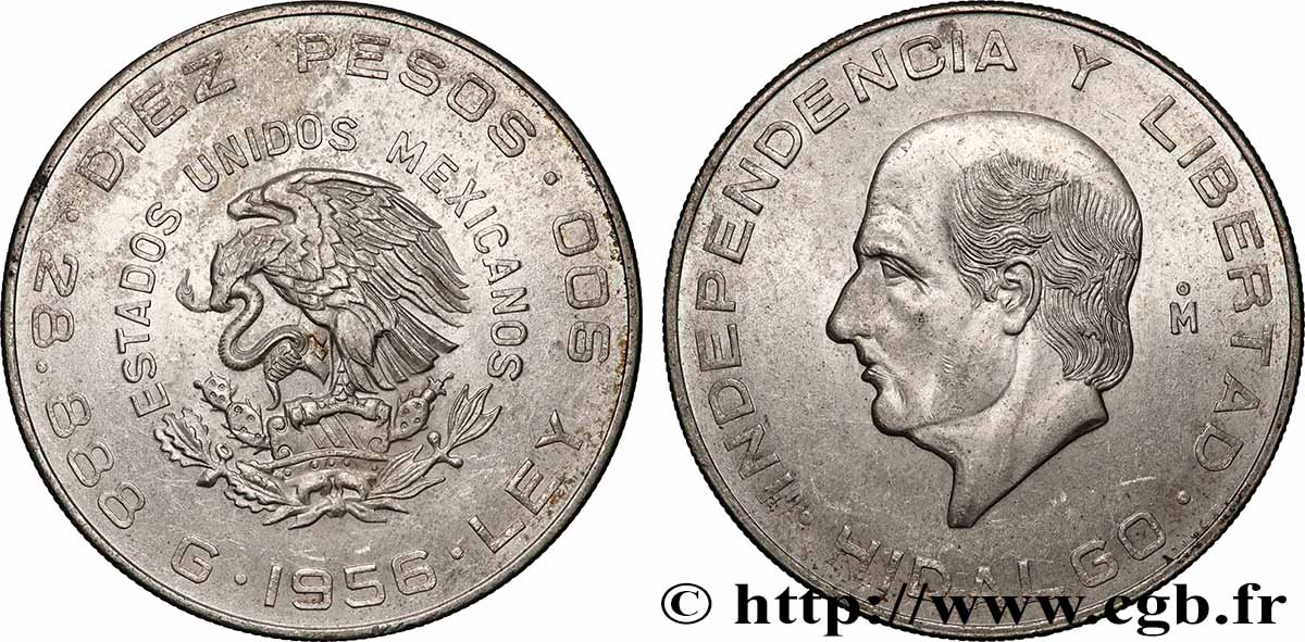 MEXIQUE 10 Pesos Miguel Hidalgo y Costilla 1956 Mexico SUP
