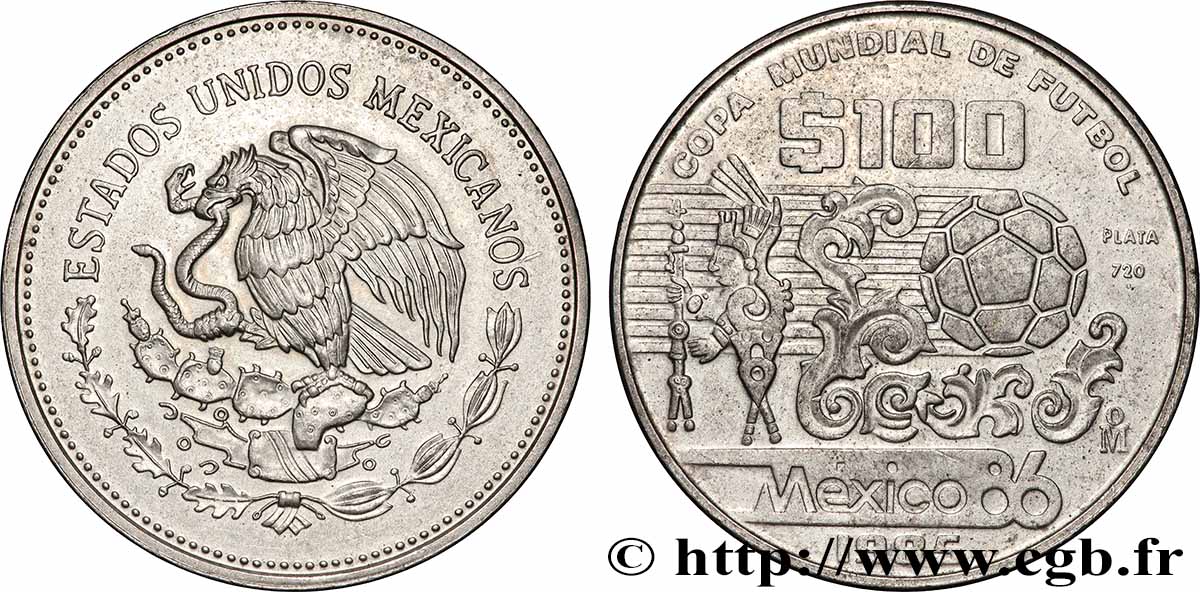 MESSICO 100 Pesos Proof coupe du Monde de football 1986 1985 SPL