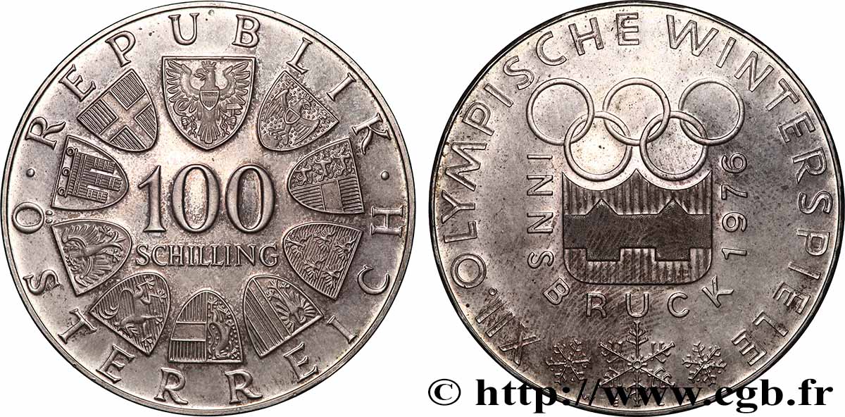 AUTRICHE 100 Schilling J.O. d’hiver d’Innsbruck 1976 (1974) Vienne SUP