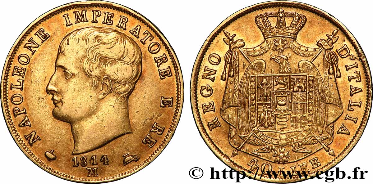 ITALY - KINGDOM OF ITALY - NAPOLEON I 40 Lire 1814 Milan AU