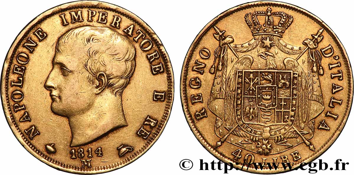 ITALY - KINGDOM OF ITALY - NAPOLEON I 40 Lire 1814 Milan AU
