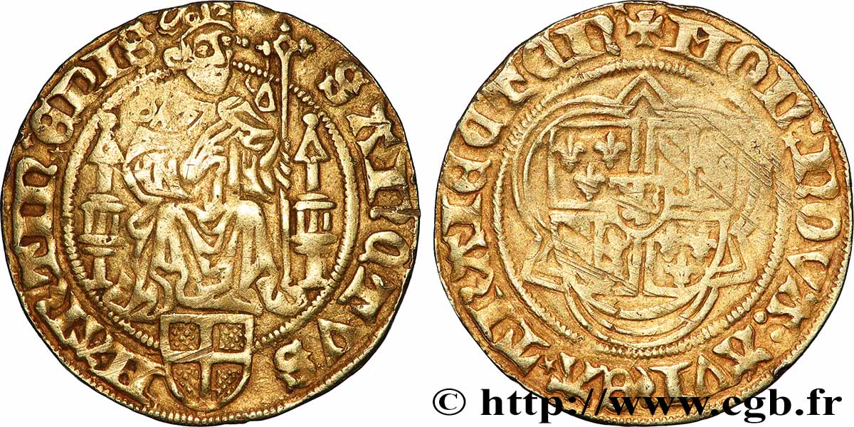 NETHERLANDS - BISHOPRIC OF UTRECHT - DAVID OF BURGUNDY Florin d’or au saint Martin n.d. Utrecht XF