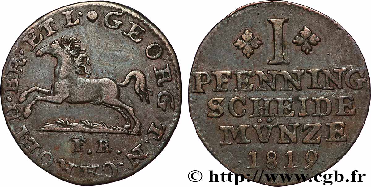ALLEMAGNE - BRUNSWICK 1 Pfennig Charles II 1819 TTB+
