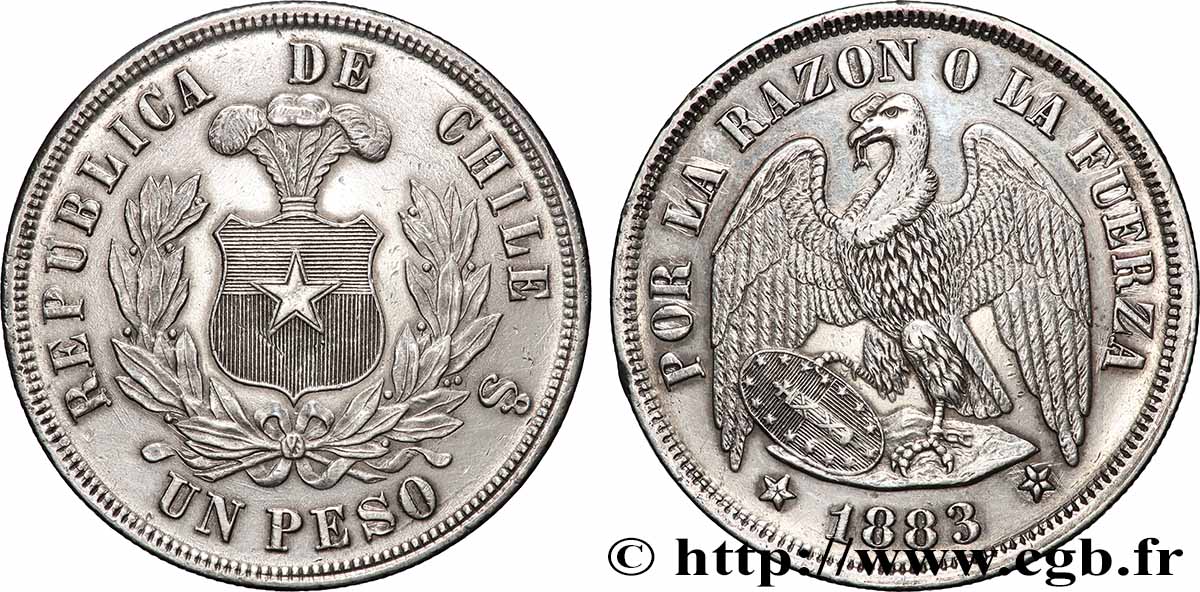 CILE 1 Peso Condor 1883 Santiago BB