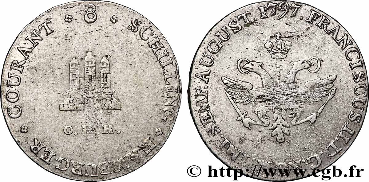 ALLEMAGNE - VILLE LIBRE DE HAMBOURG 8 Schilling 1797 Hambourg TTB