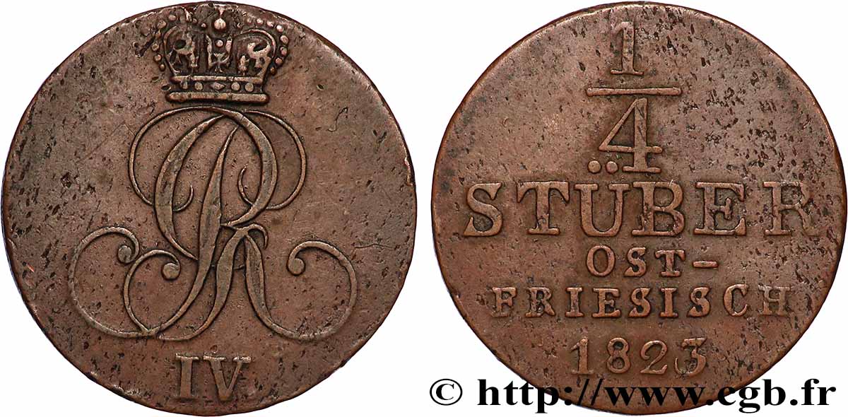 GERMANY - HANOVER 1/4 Stuber Georges IV 1823 Clausthal XF