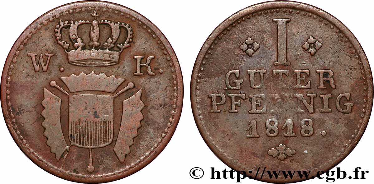 ALLEMAGNE - HESSE 1 Pfennig Guillaume Ier 1818 TB+