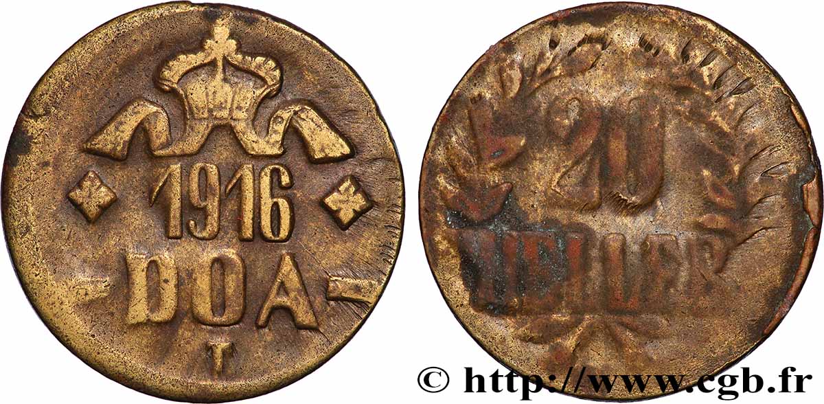 AFRICA ORIENTAL ALEMANA 20 Heller Deutch Ostafrica type petite couronne et extrémités des L frisés 1916 Tabora BC+