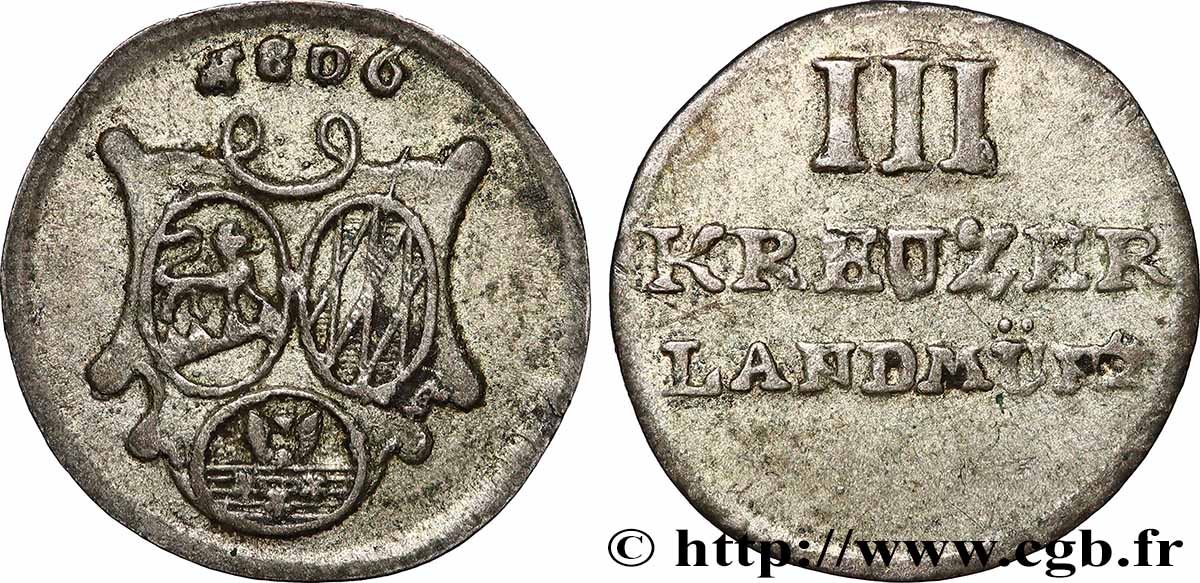 ALLEMAGNE - LÖWENSTEIN-WERTHEIM 3 Kreuzer 1806 TTB