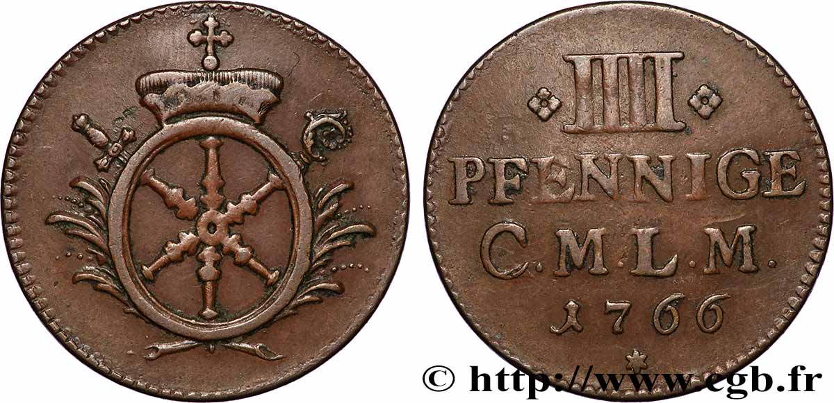 ALLEMAGNE - MAYENCE 4 Pfennige emblème 1766 TTB