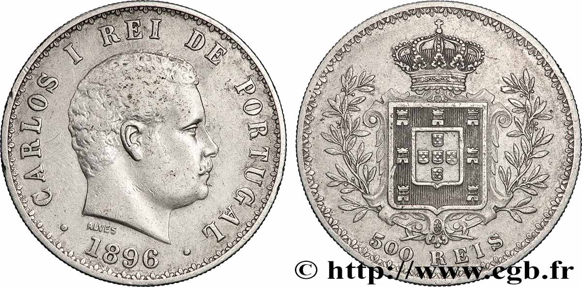 PORTUGAL - KINGDOM OF PORTUGAL - CARLOS I 500 Reis 1896 XF