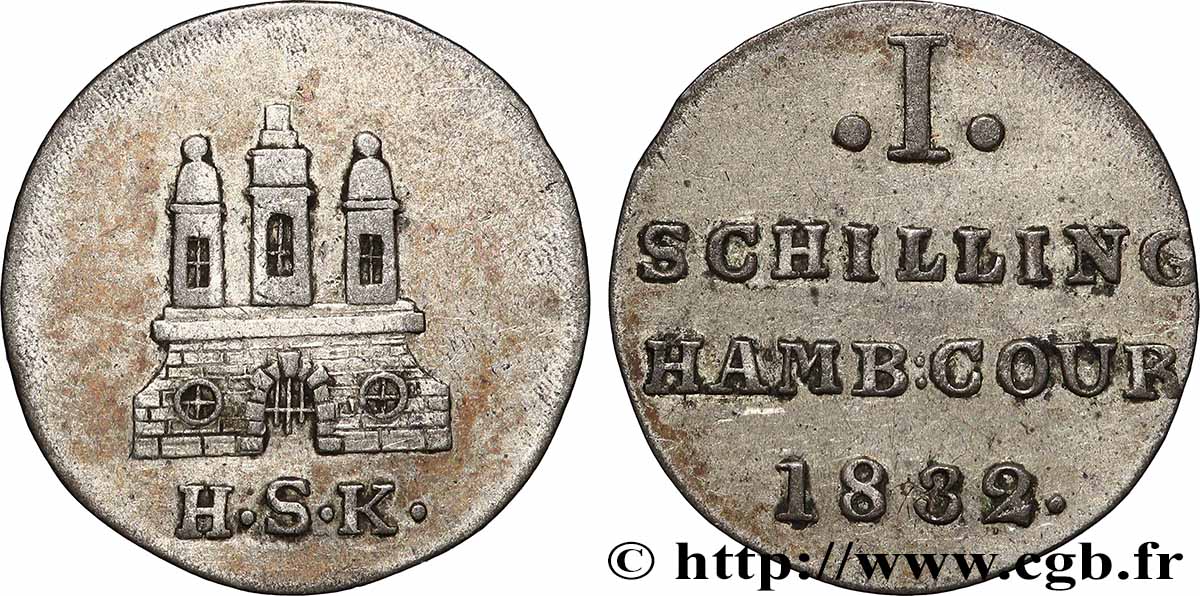 ALLEMAGNE - VILLE LIBRE DE HAMBOURG 1 Schilling 1832 TTB