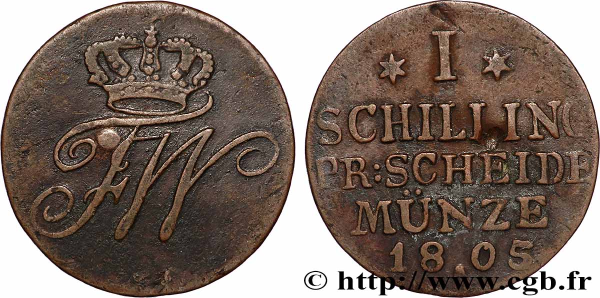 GERMANIA - PRUSSIA 1 Schilling Frédéric-Guillaume roi de Prusse 1805 Berlin q.BB