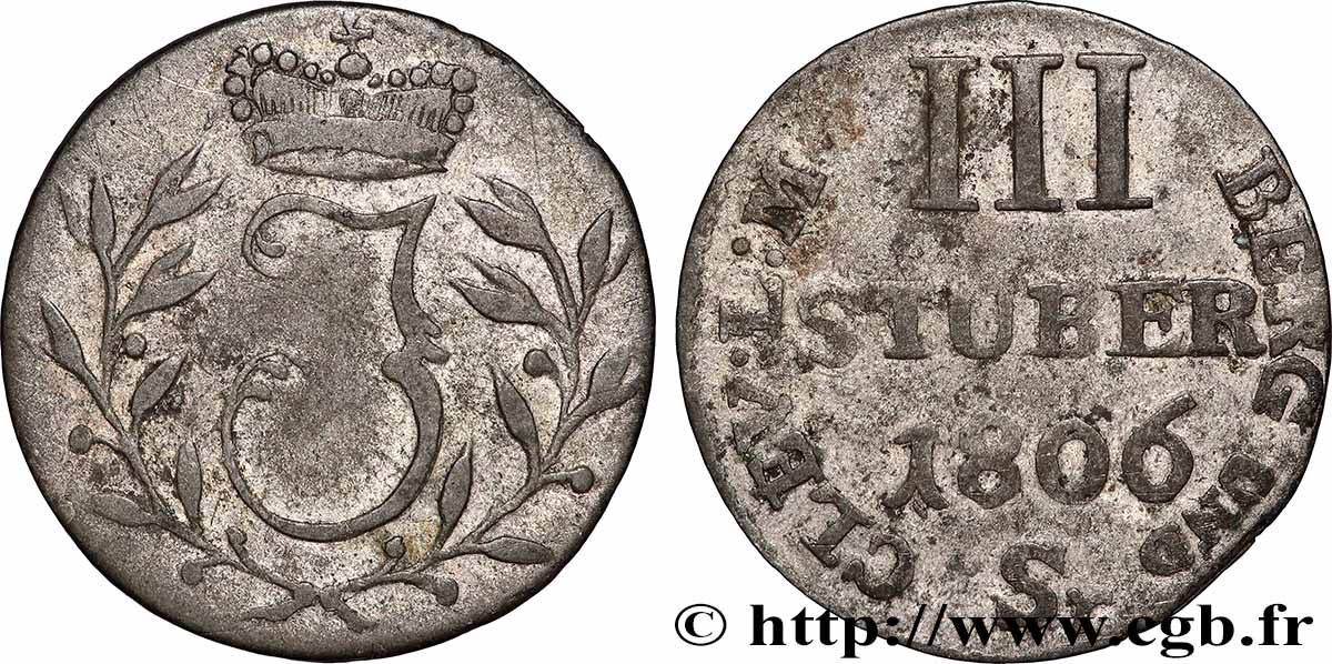 ALLEMAGNE - BERG 3 Stuber Joachim Murat Duc de Berg 1806 Düsseldorf TB+