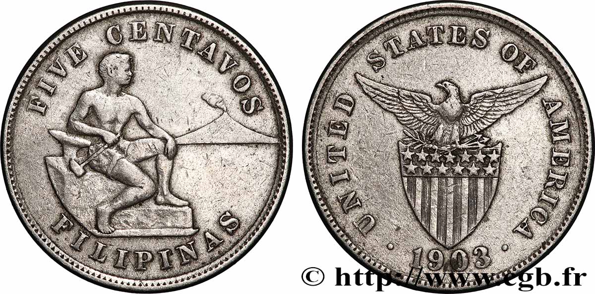 PHILIPPINEN 5 Centavos - Administration Américaine 1903 Philadelphie fVZ