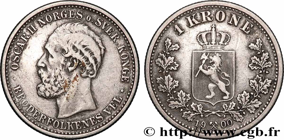 NORVÈGE 1 Krone Oscar II 1900 TB+
