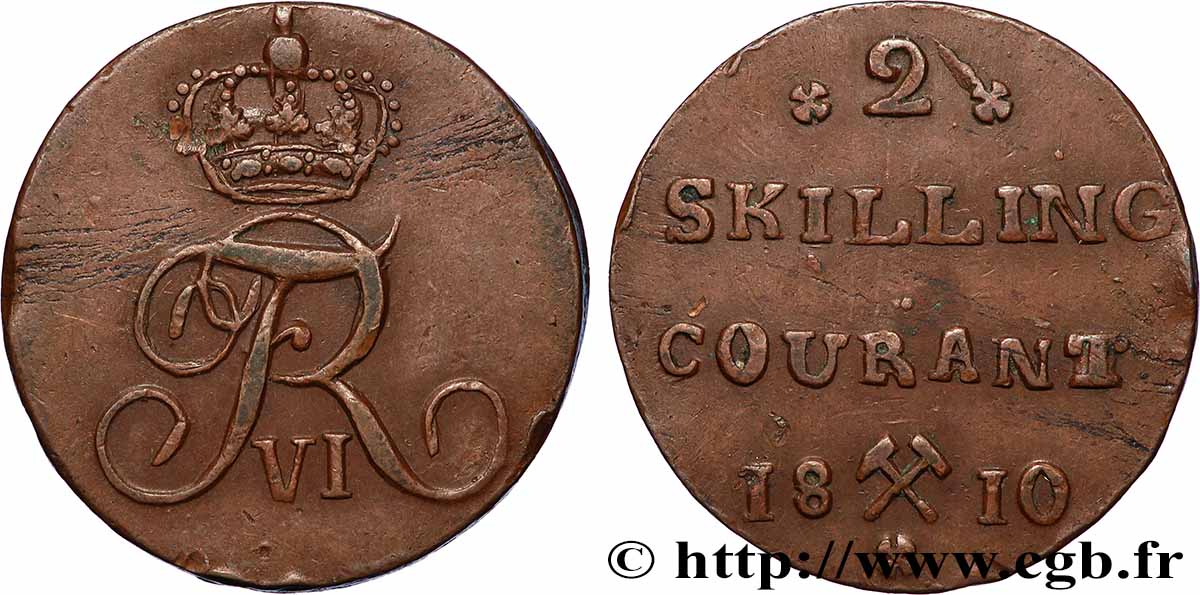 NORWAY 2 Skilling Frédéric VI 1810 Kongsberg XF