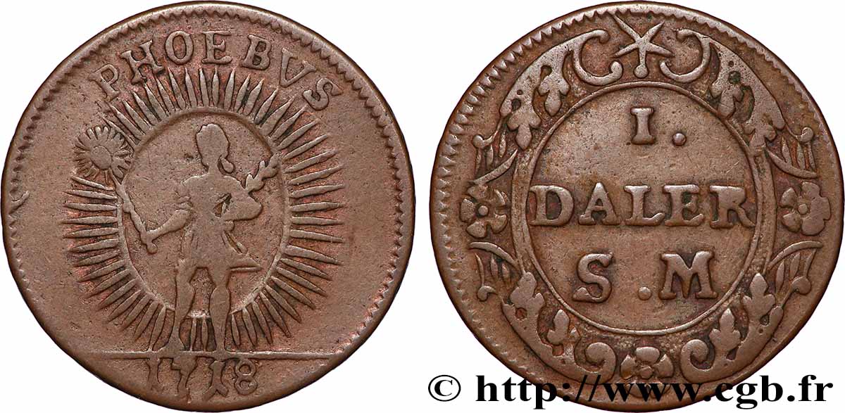 SUÈDE 1 Daler “Apollon” 1718 TB+