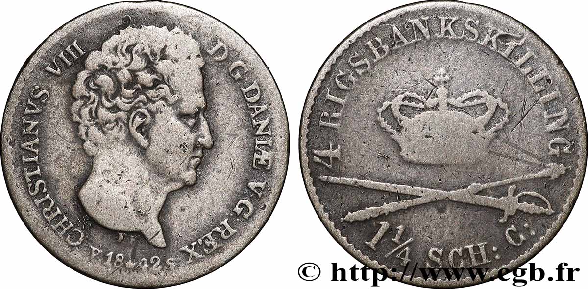 DINAMARCA 1¼ Schilling Courant Christian VIII 1842 Altona q.BB