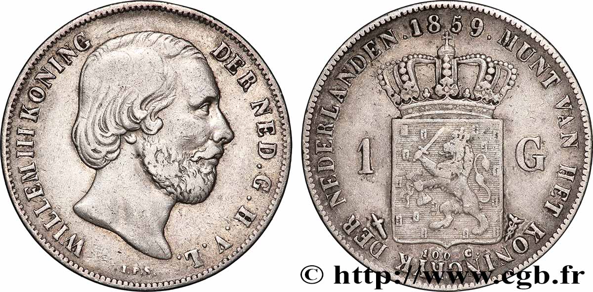 PAYS-BAS - ROYAUME DES PAYS-BAS - GUILLAUME III 1 Gulden 1859 Utrecht TTB