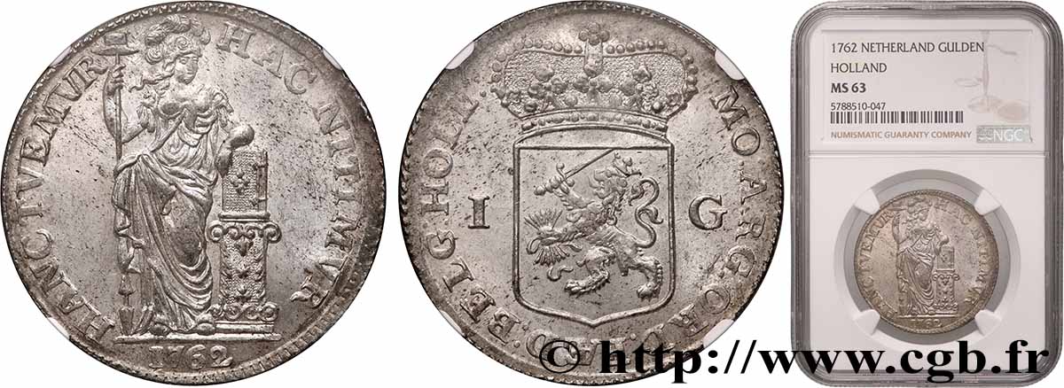 PAYS-BAS - PROVINCES-UNIES - HOLLANDE 1 Gulden 1762 SPL63 NGC