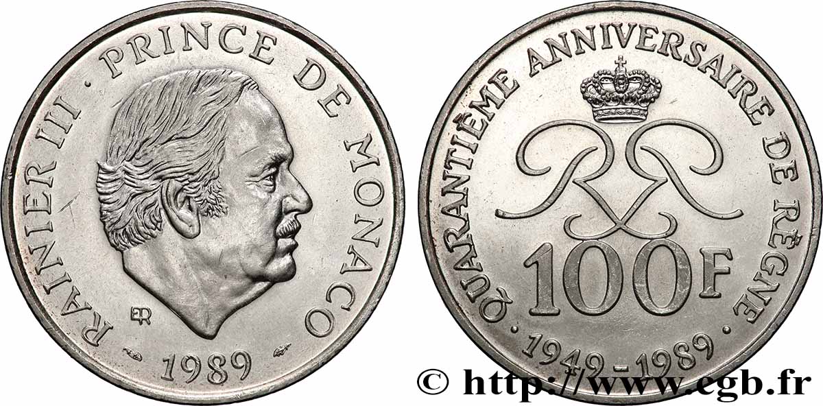 MONACO 100 Francs Rainier III 40e anniversaire de règne 1989 Paris VZ