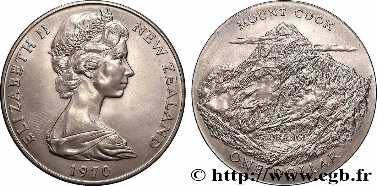 NUOVA ZELANDA
1 Dollar Elisabeth II / Mont Cook 1970 Canberra MS