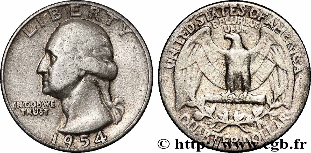 VEREINIGTE STAATEN VON AMERIKA 1/4 Dollar Georges Washington 1954 Philadelphie fSS