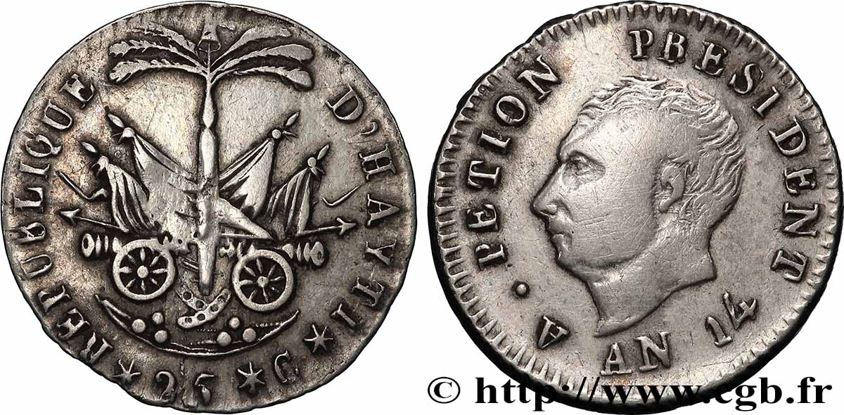 HAÏTI 25 Centimes Alexandre Sabes Petion, an 14 1817 TB+