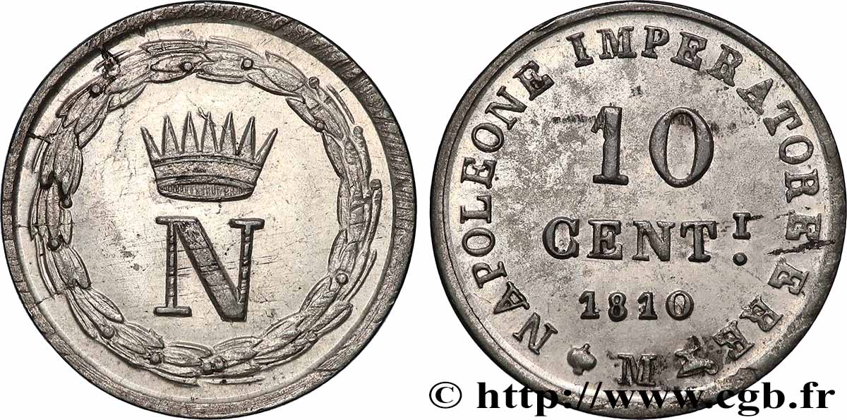 ITALIE - ROYAUME D ITALIE - NAPOLÉON Ier 10 Centesimi 1810 Milan SUP