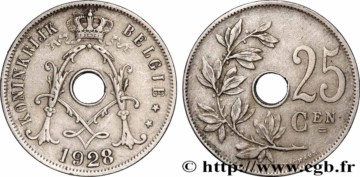 BELGIEN 25 Centiemen (Centimes) Albert Ier 1928 Bruxelles SS