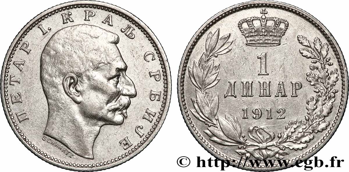 SERBIEN 1 Dinar Pierre Ier 1912 fVZ