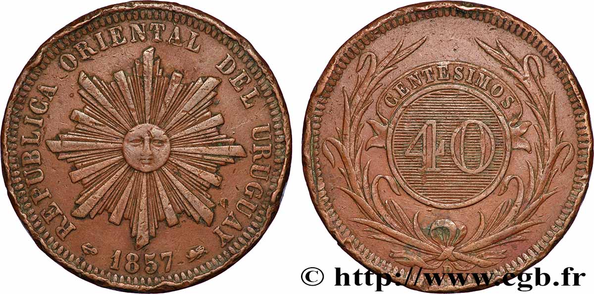 URUGUAY 40 Centesimos 1857 Lyon TTB