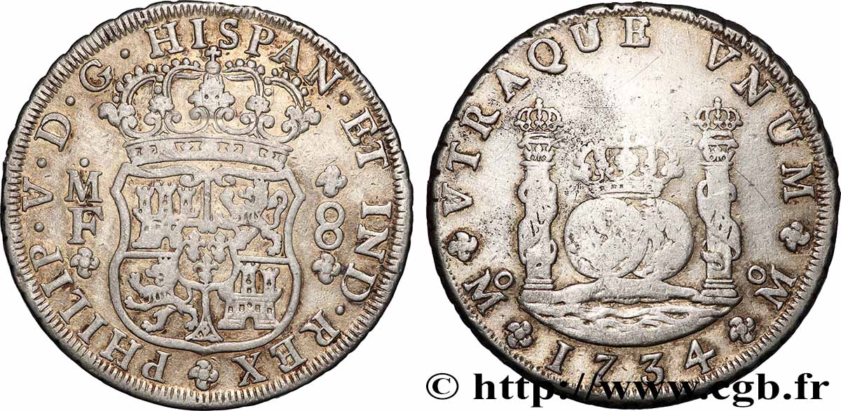 MEXIQUE - PHILIPPE V 8 Reales 1734 Mexico SS