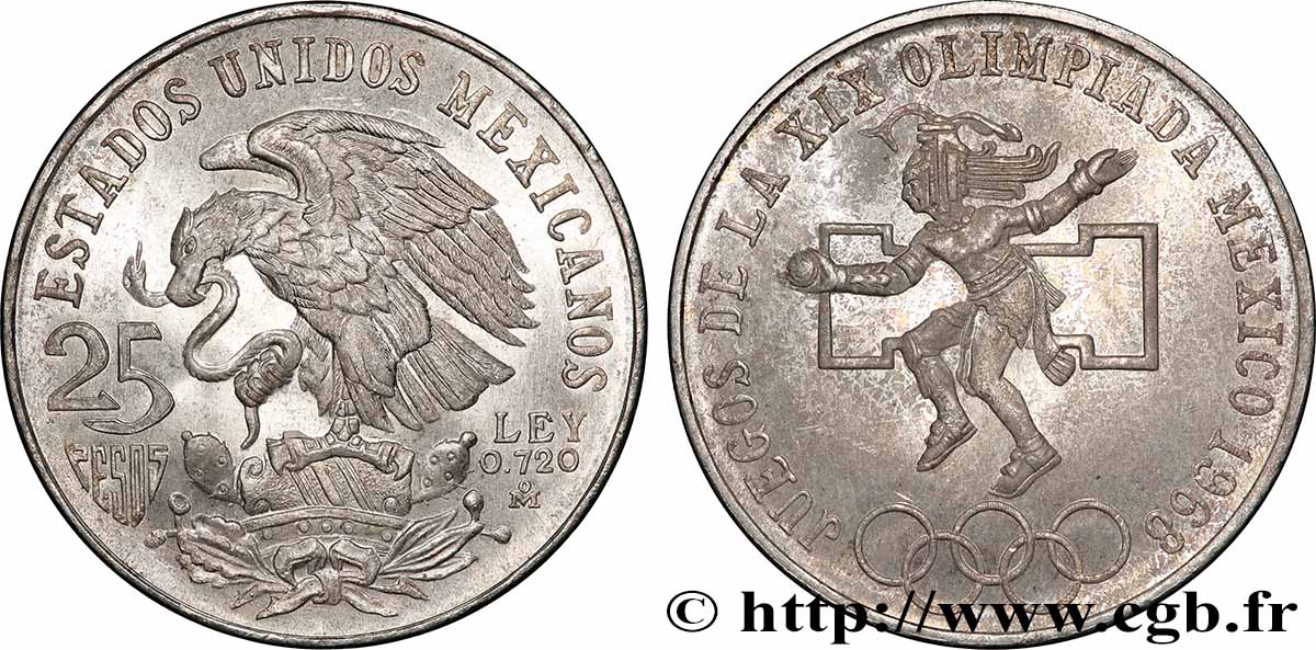 MEXIKO 25 Pesos Jeux Olympiques de Mexico 1968 Mexico fST