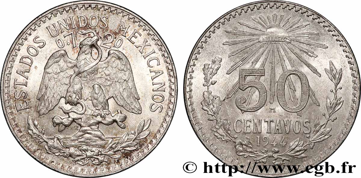 MEXIKO 50 Centavos 1944 Mexico VZ
