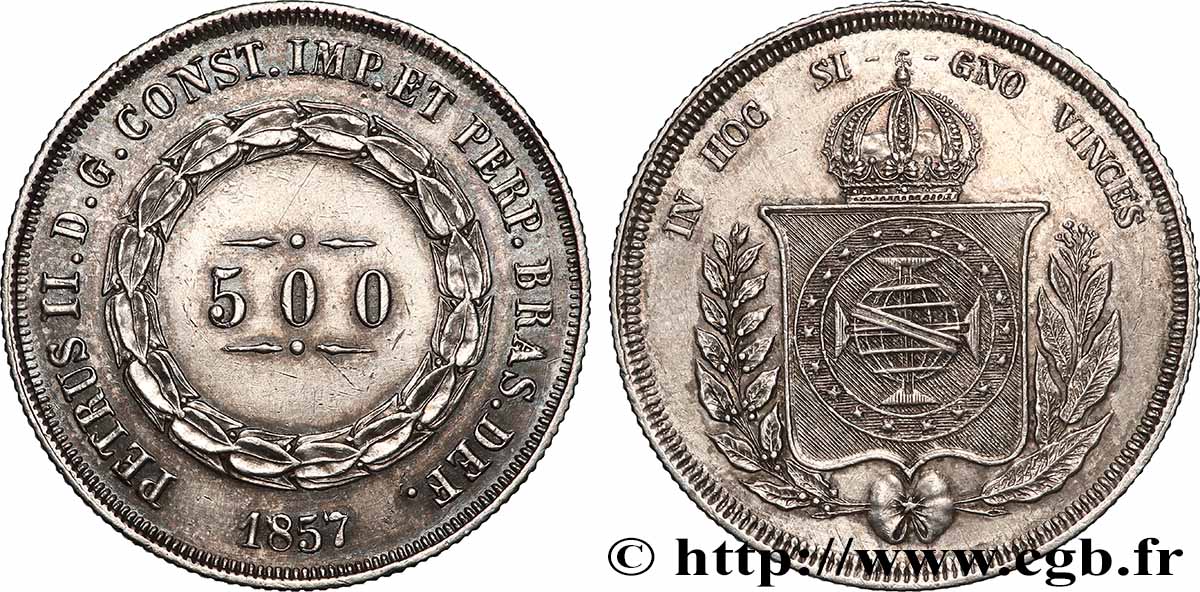 BRÉSIL 500 Reis Pierre II 1857 TTB+