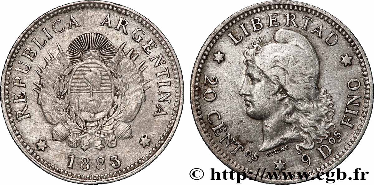 ARGENTINE 20 Centavos 1883 TTB