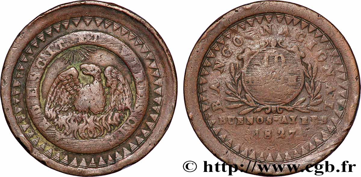 ARGENTINIEN 10 Decimos Real 1827 Buenos Aires fSS