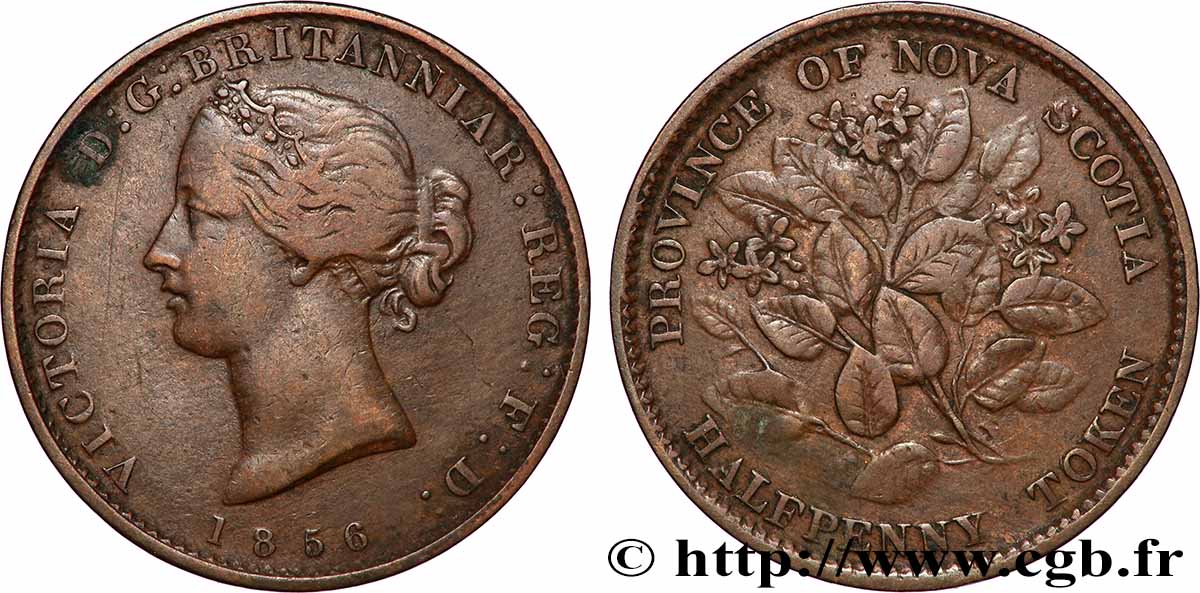 CANADA - NOUVELLE ÉCOSSE 1/2 Penny Victoria 1856 Heaton TB+
