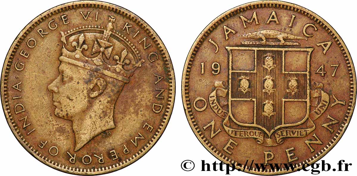 JAMAICA 1 Penny Georges VI 1947 Londres XF