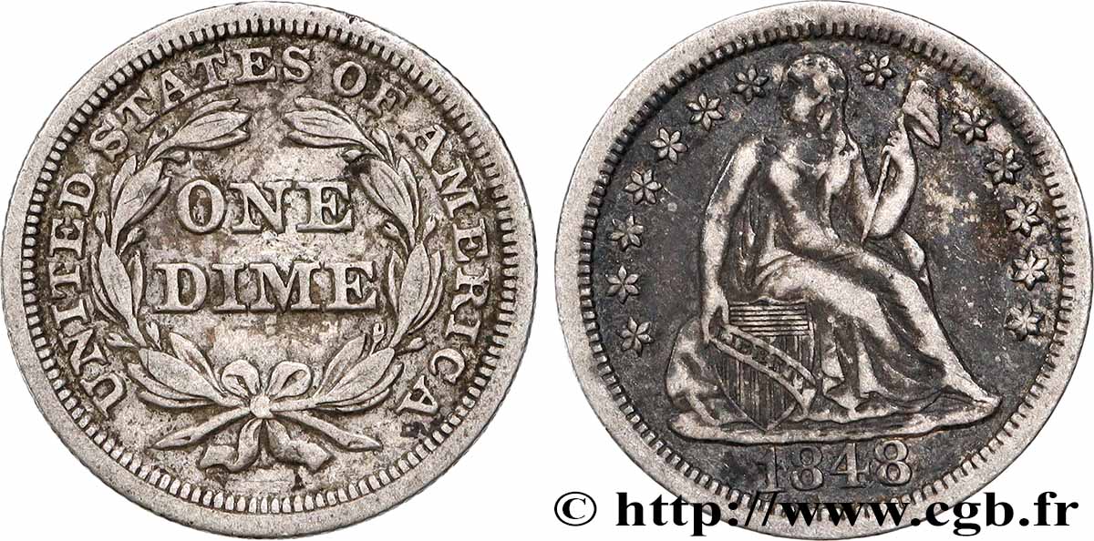 VEREINIGTE STAATEN VON AMERIKA 1 Dime Liberté assise 1843 Philadelphie SS