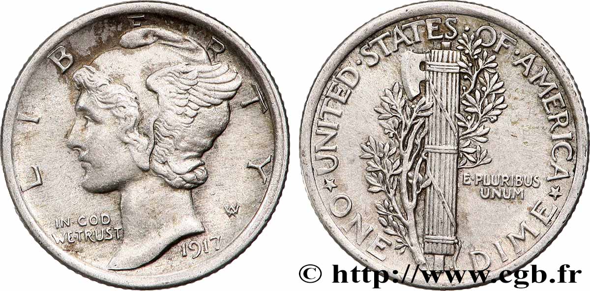 VEREINIGTE STAATEN VON AMERIKA 1 Dime Mercury 1917 Philadelphie fVZ