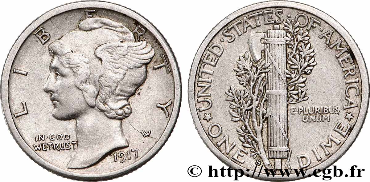 VEREINIGTE STAATEN VON AMERIKA 1 Dime Mercury 1917 San Francisco - S fVZ