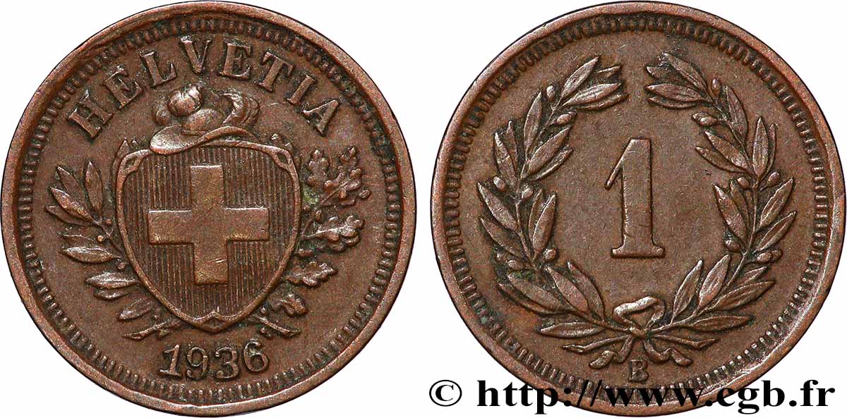 SUISSE 1 Centime (Rappen) Croix Suisse 1936 Berne TTB+