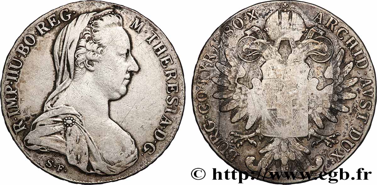 ARGENT D INVESTISSEMENT 1 Thaler (REFRAPPE) Marie-Thérèse 1780 Vienne TB+