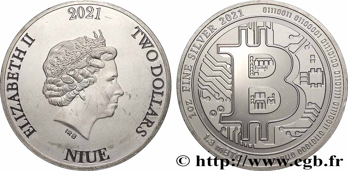 ARGENT D INVESTISSEMENT 1 Oz - 2 Dollars Bitcoin 2021 SPL